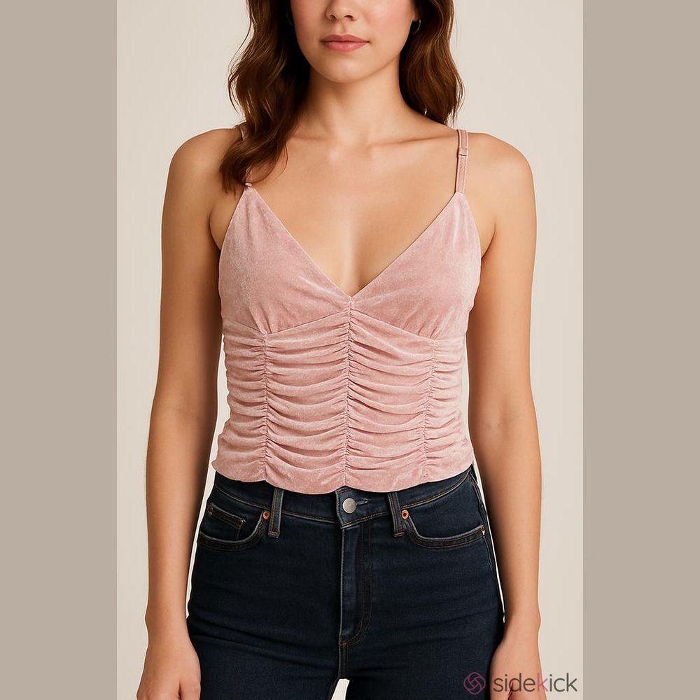 Franco Pink Ruched Shimmer Crop Cami Small Sleeveless Tank Adjustable Straps
